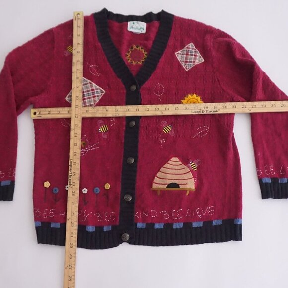 Vintage Quacker Factory Maroon Knit Embroidered Button Knit Cardigan Sweater M - Picture 4 of 11